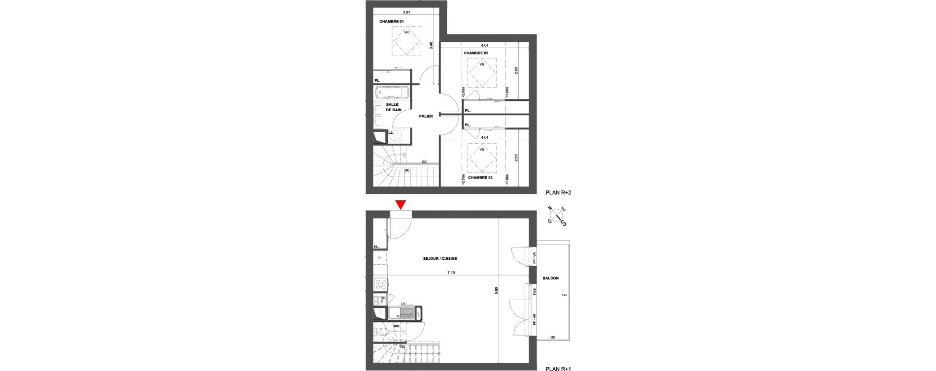 Duplex T4 de 81,80 m2 &agrave; Talence Saint-genes