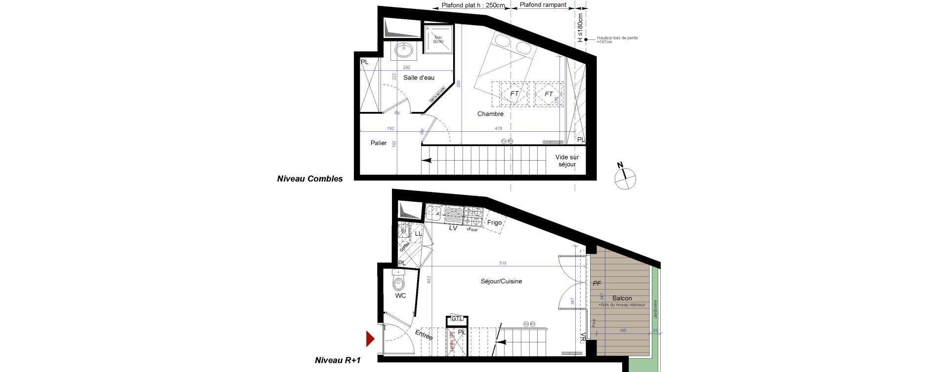 Duplex T2 de 47,23 m2 &agrave; Talence Centre