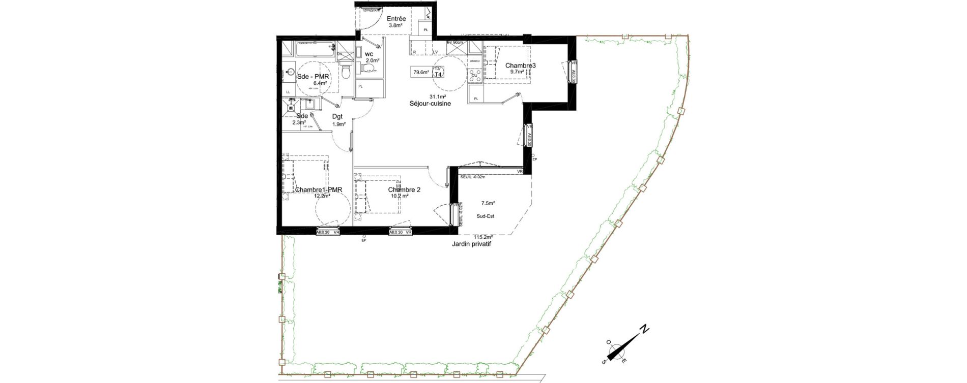 Appartement T4 de 79,60 m2 &agrave; Toulenne Centre