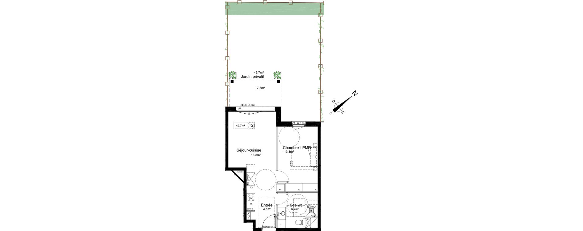 Appartement T2 de 42,70 m2 &agrave; Toulenne Centre