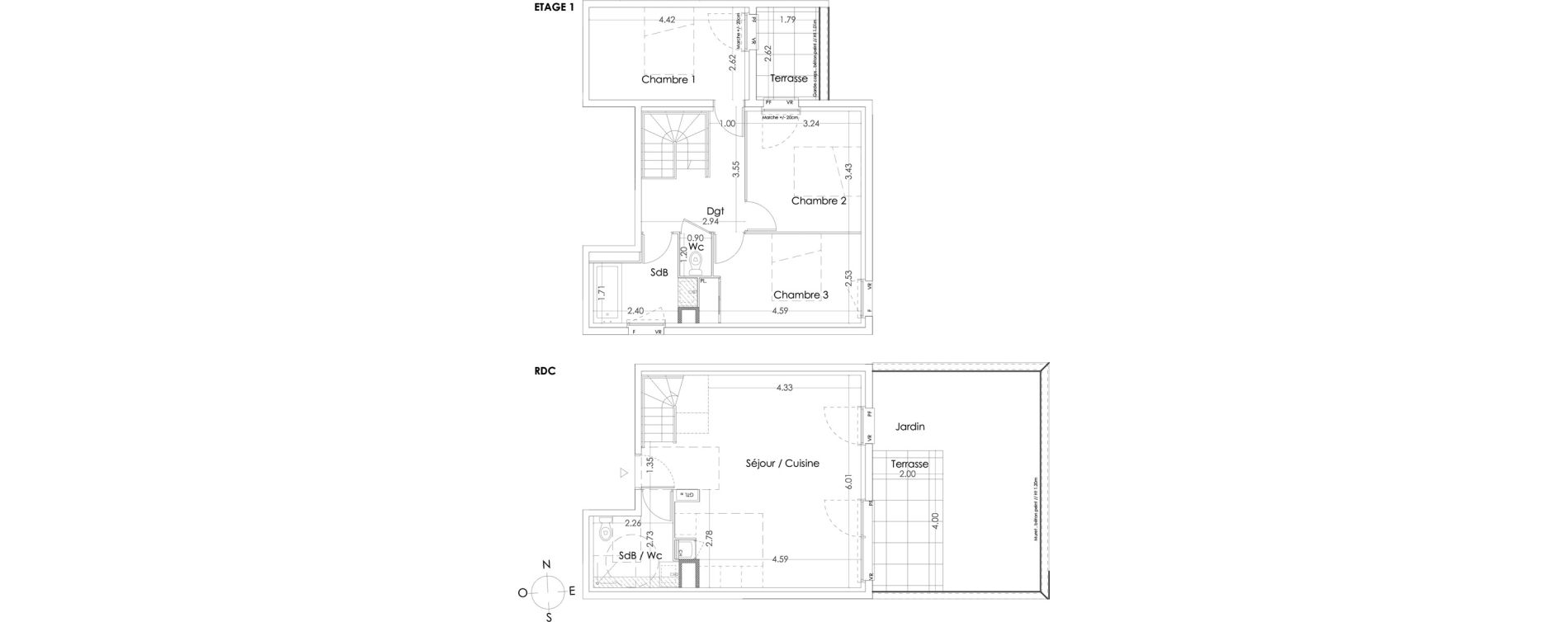 Duplex T4 de 83,37 m2 &agrave; Villenave-D'Ornon Centre