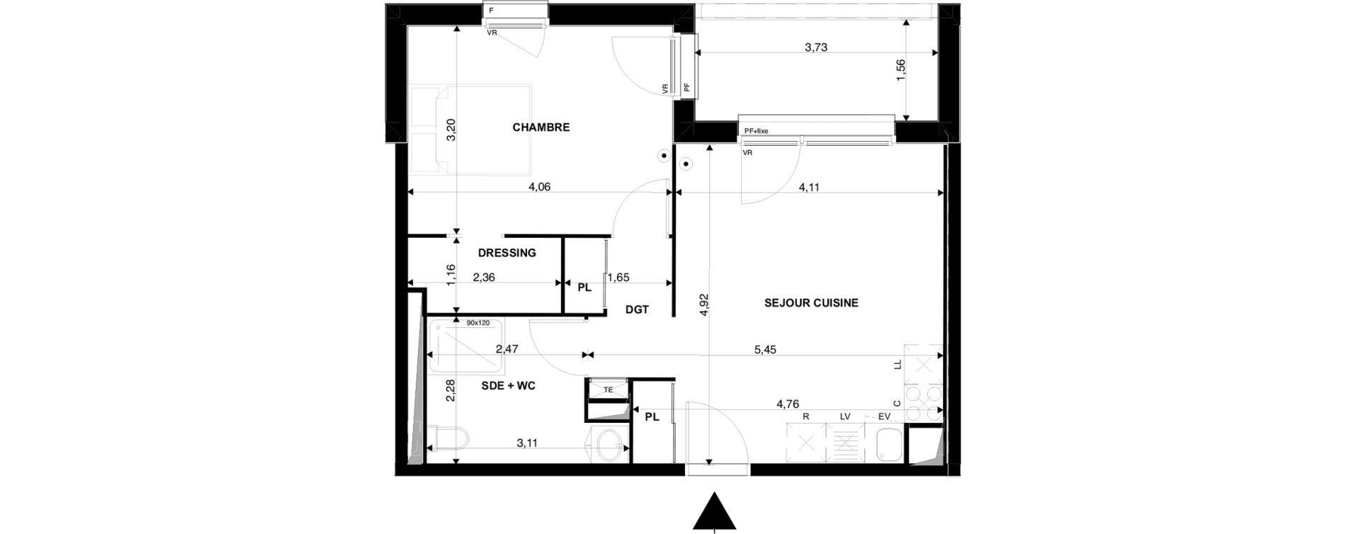 Appartement T2 de 45,34 m2 &agrave; Villenave-D'Ornon Chambery