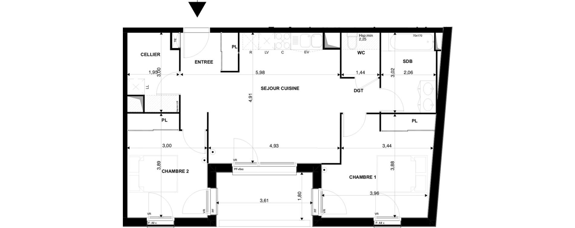 Appartement T3 de 68,57 m2 &agrave; Villenave-D'Ornon Chambery