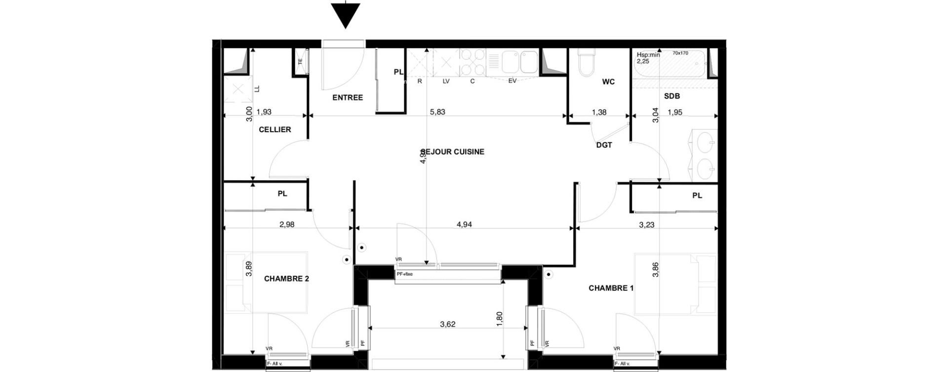 Appartement T3 de 66,59 m2 &agrave; Villenave-D'Ornon Chambery