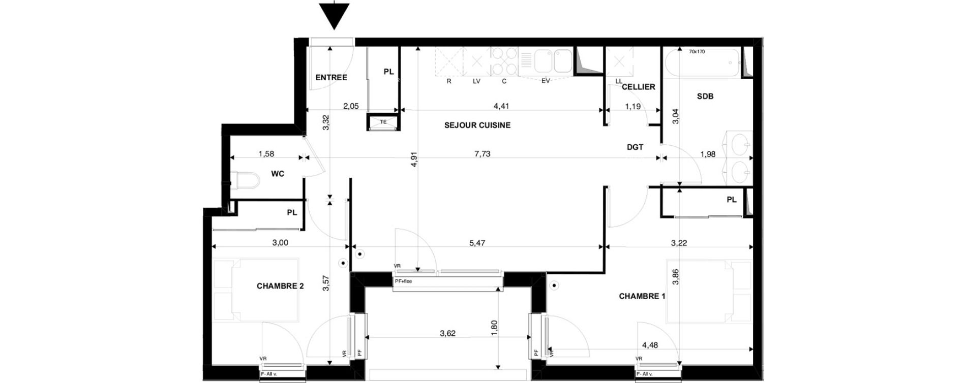 Appartement T3 de 66,28 m2 &agrave; Villenave-D'Ornon Chambery