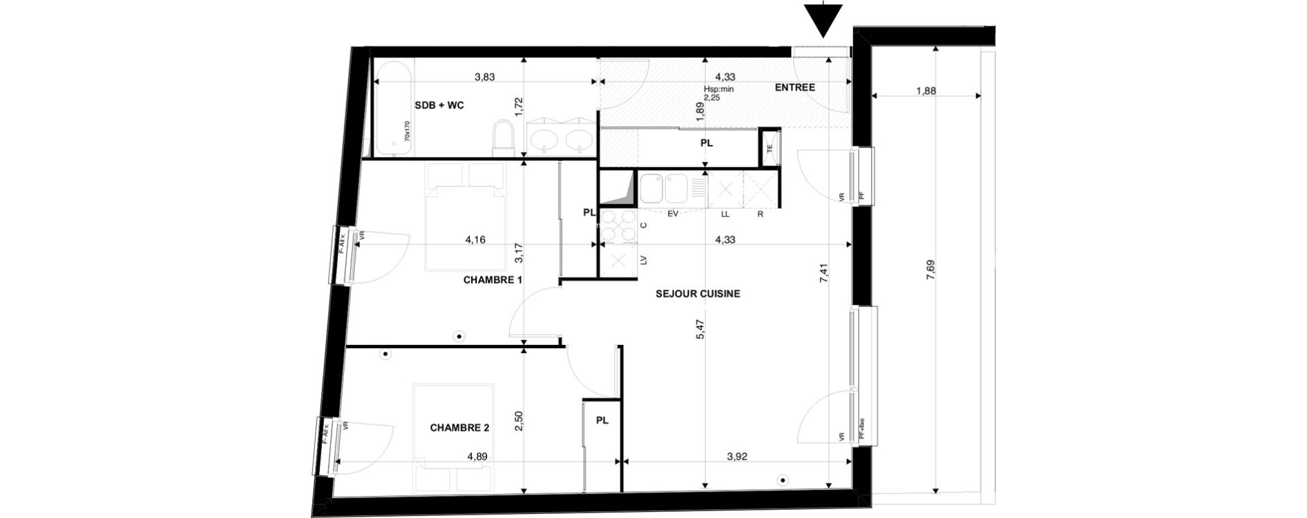 Appartement T3 de 62,14 m2 &agrave; Villenave-D'Ornon Chambery