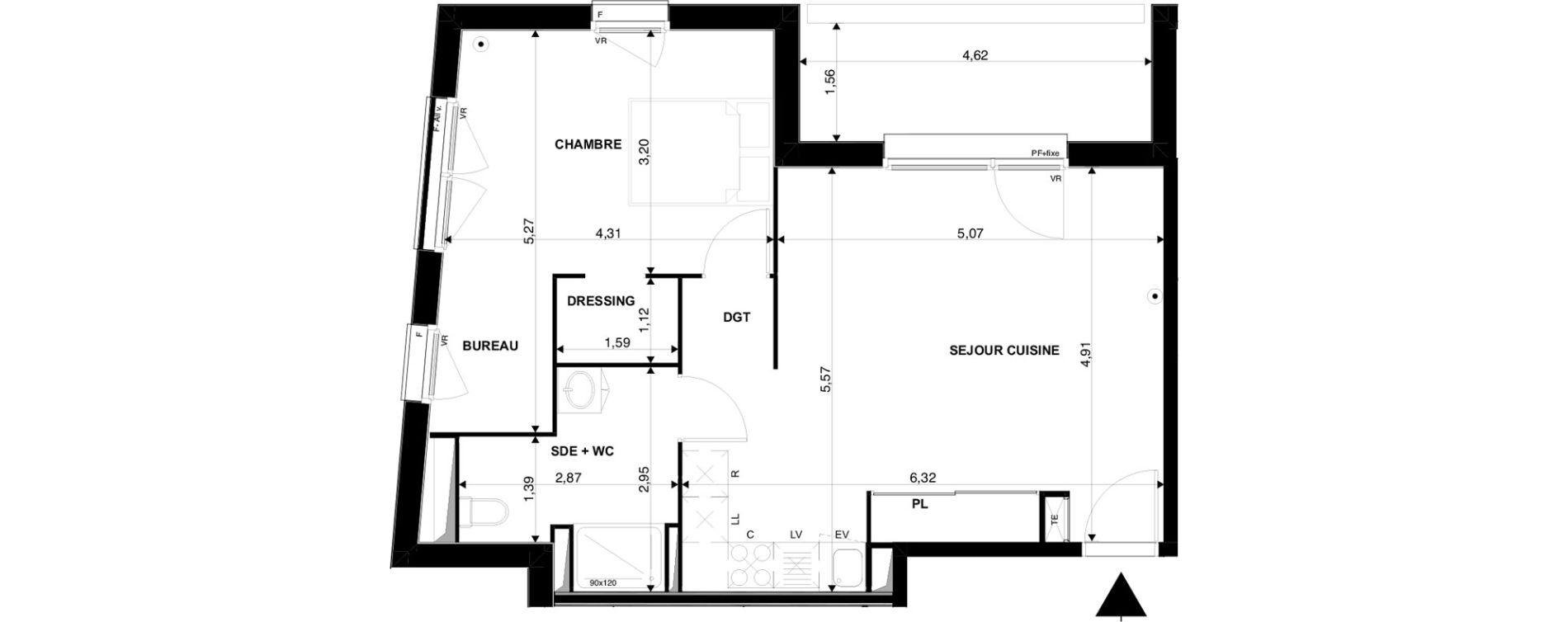 Appartement T2 de 54,98 m2 &agrave; Villenave-D'Ornon Chambery