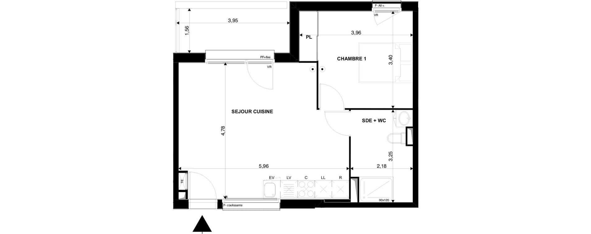 Appartement T2 de 45,26 m2 &agrave; Villenave-D'Ornon Chambery