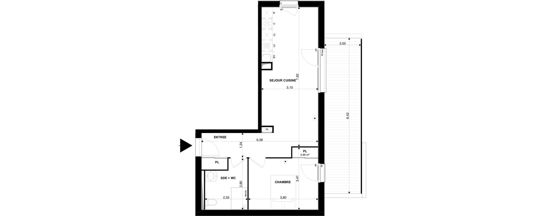 Appartement T2 de 46,66 m2 &agrave; Villenave-D'Ornon Chambery