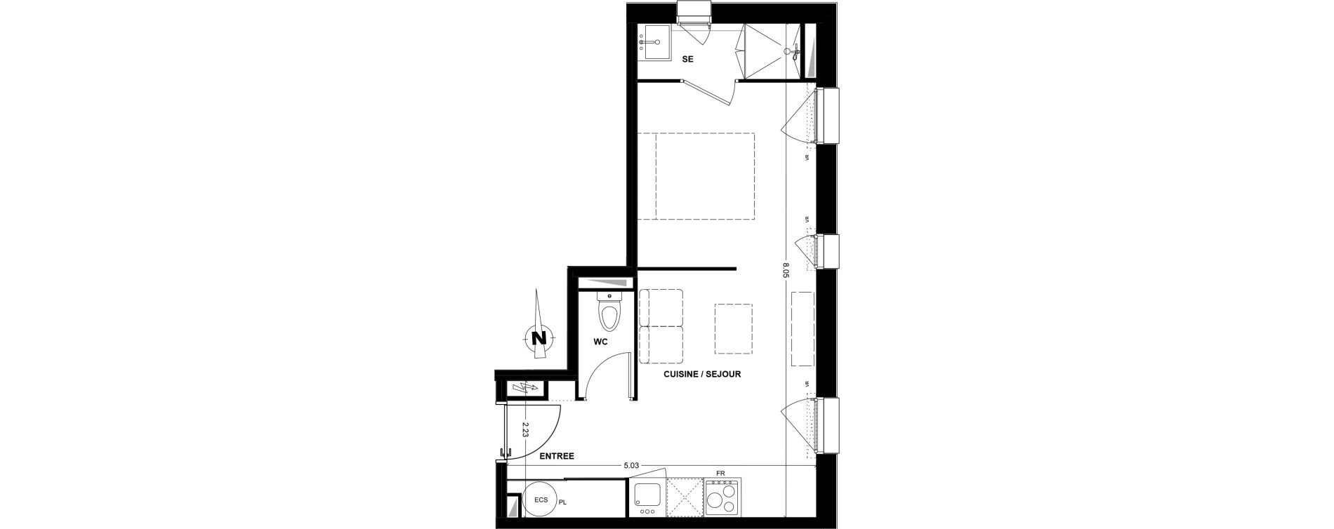 Appartement T1 de 28,68 m2 à Villenave-D'Ornon Centre