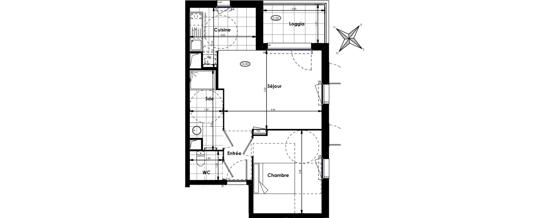 Appartement T2 de 44,60 m2 &agrave; Villenave-D'Ornon Centre
