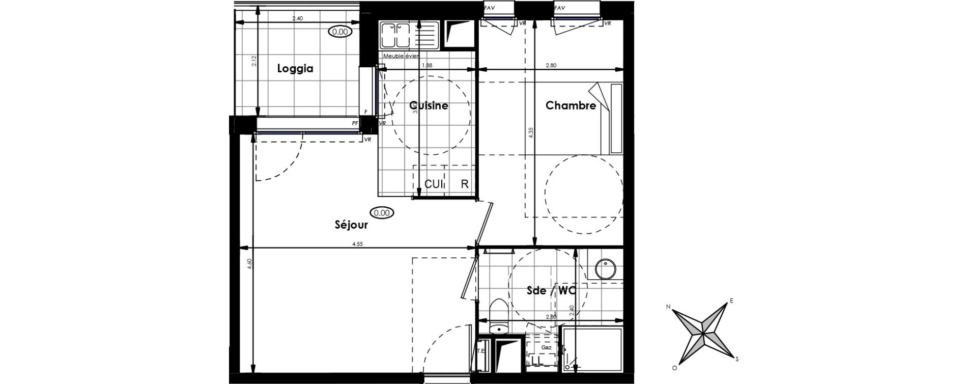 Appartement T2 de 42,80 m2 &agrave; Villenave-D'Ornon Centre