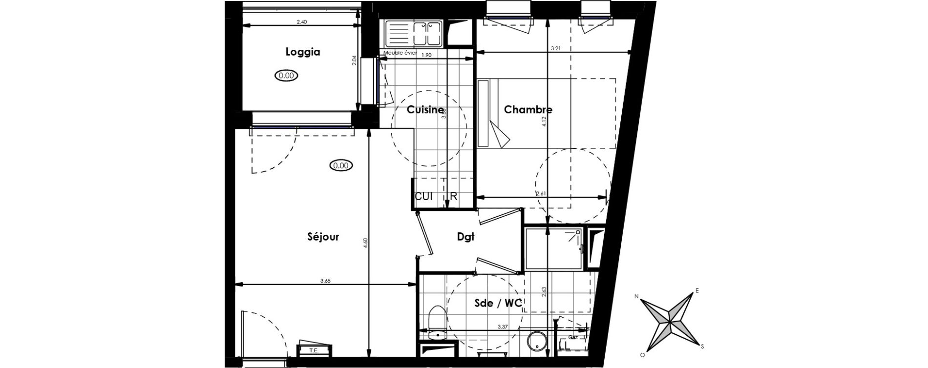 Appartement T2 de 43,10 m2 &agrave; Villenave-D'Ornon Centre