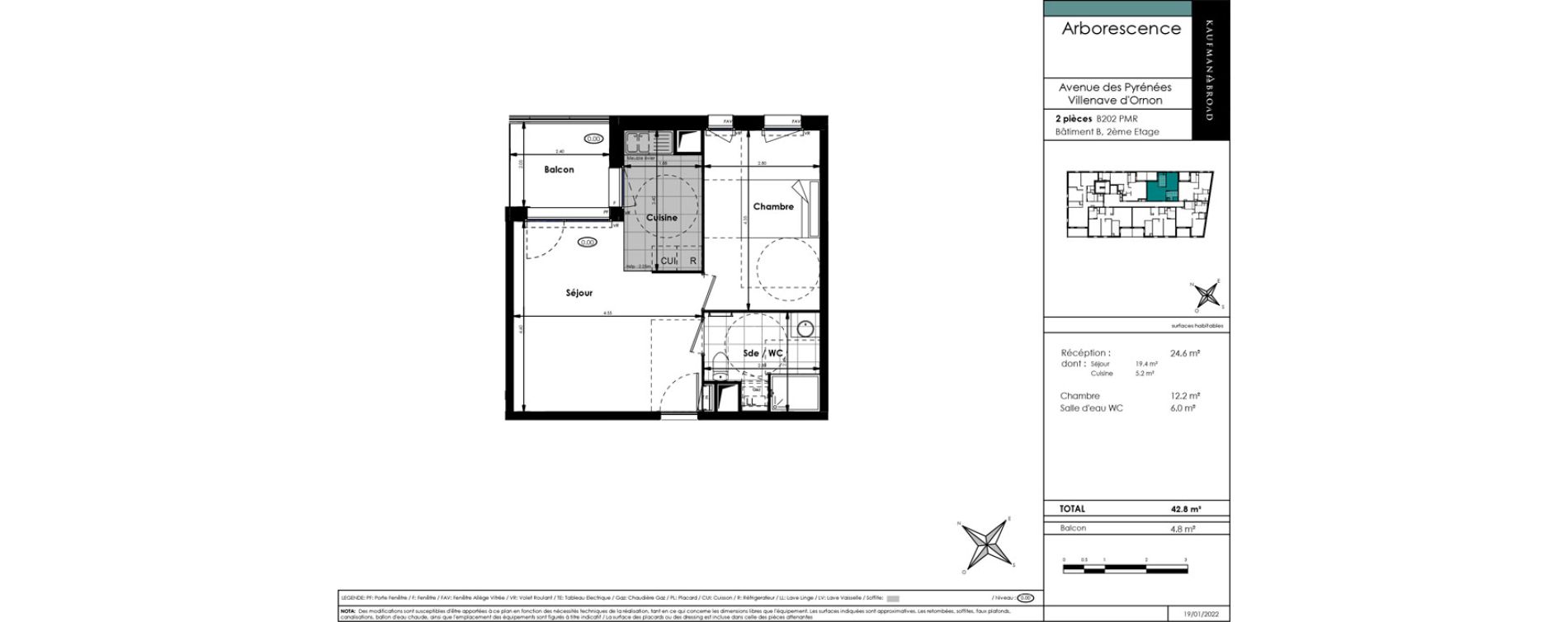 Appartement T2 de 42,80 m2 à Villenave-D'Ornon Centre