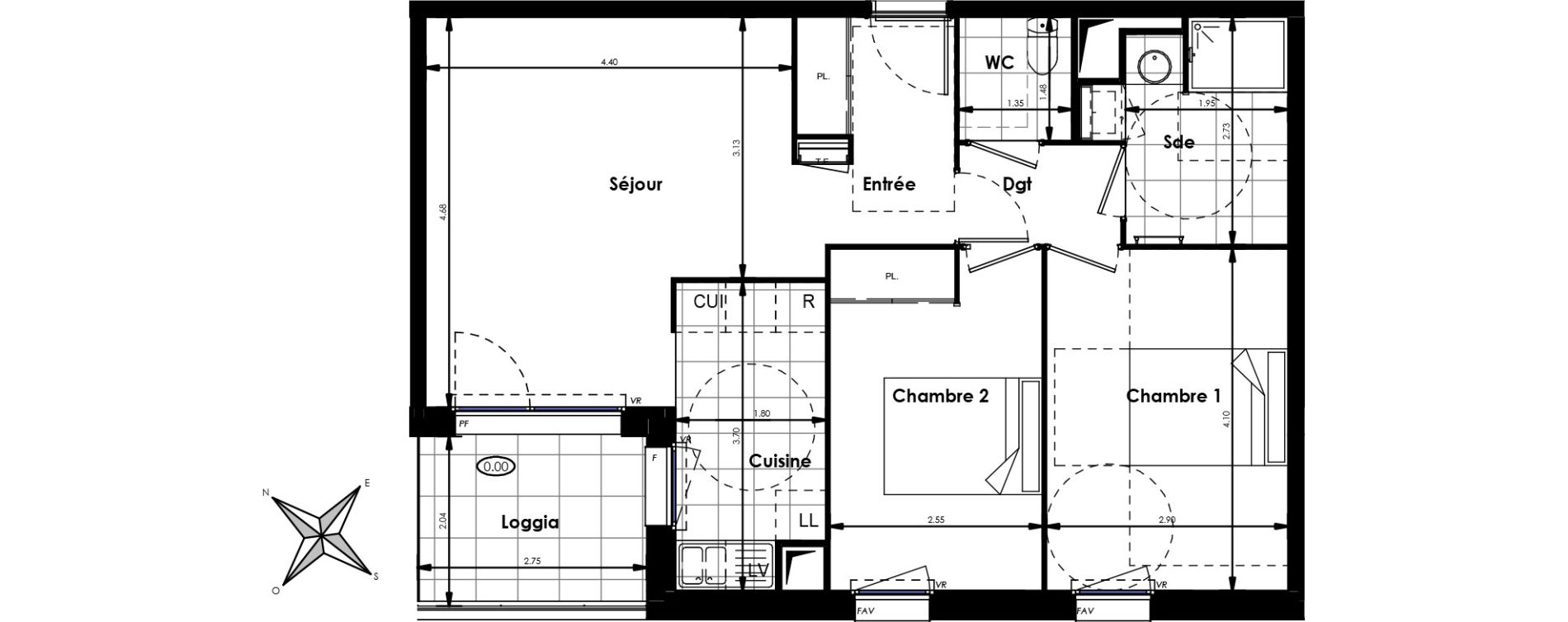 Appartement T3 de 62,00 m2 &agrave; Villenave-D'Ornon Centre