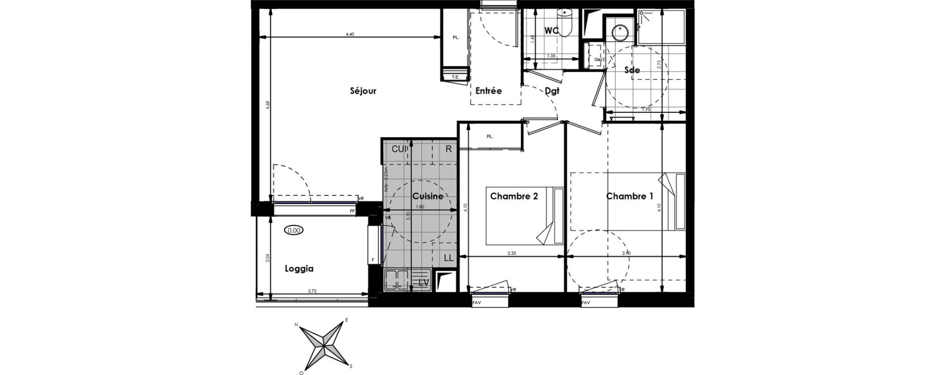 Appartement T3 de 61,90 m2 à Villenave-D'Ornon Centre