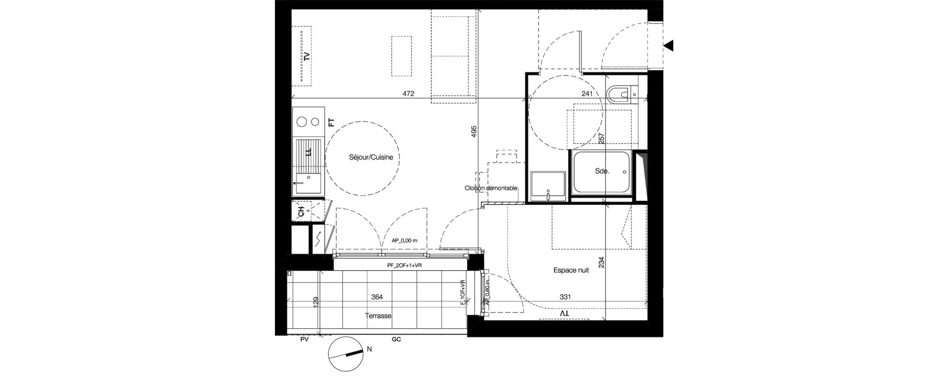 Appartement T1 bis de 38,52 m2 &agrave; Villenave-D'Ornon La monnaie - la taille