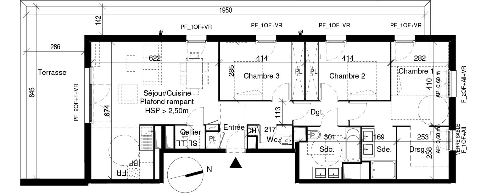 Appartement T4 de 101,44 m2 &agrave; Villenave-D'Ornon La monnaie - la taille