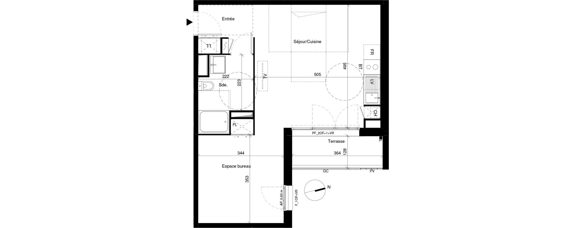 Appartement T1 bis de 47,65 m2 &agrave; Villenave-D'Ornon La monnaie - la taille