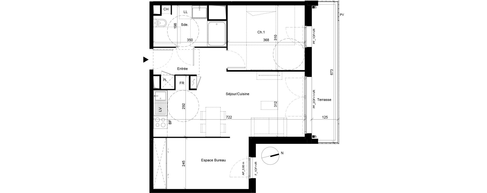Appartement T2 bis de 54,47 m2 &agrave; Villenave-D'Ornon La monnaie - la taille