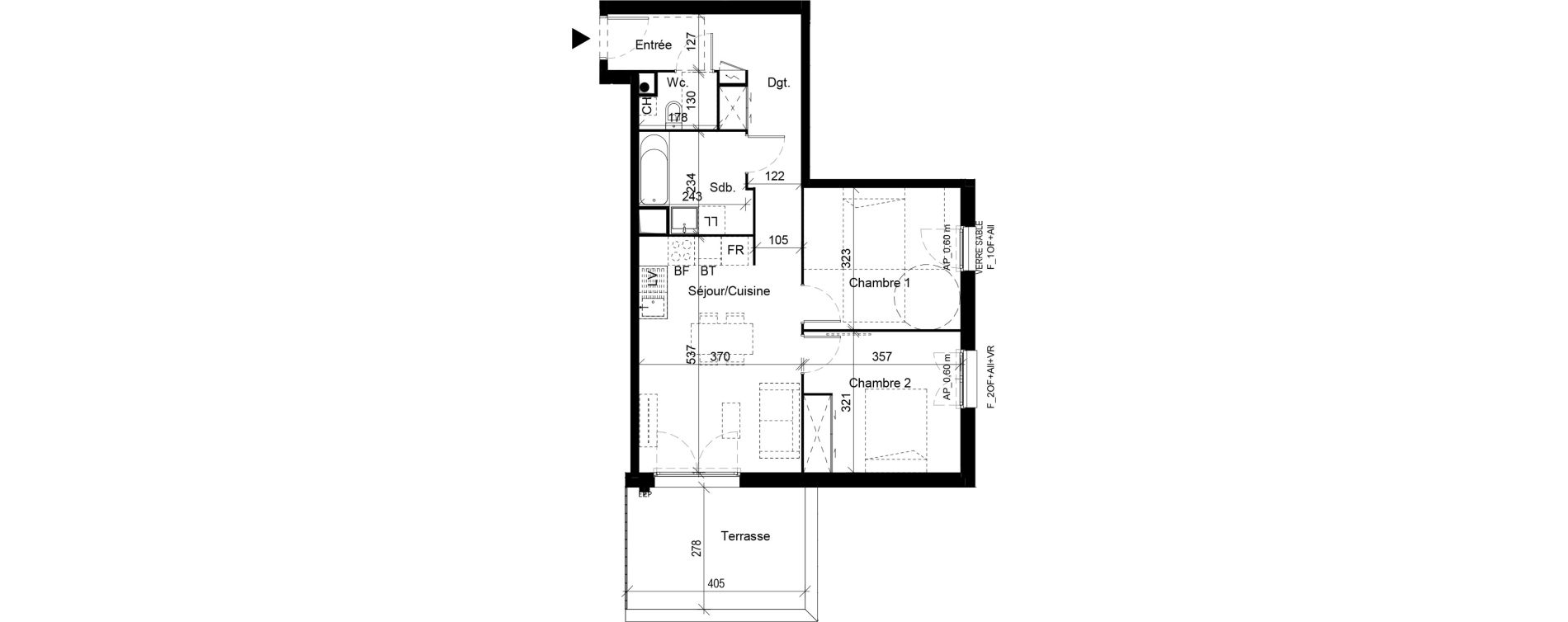 Appartement T3 de 60,97 m2 &agrave; Villenave-D'Ornon La monnaie - la taille