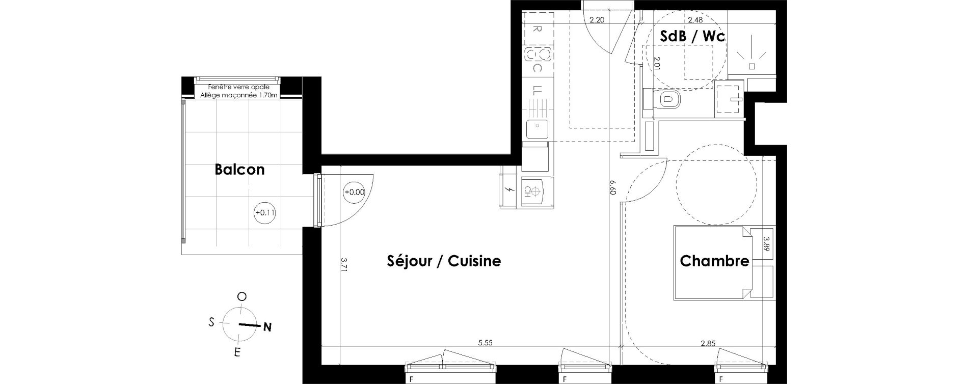 Appartement T2 de 42,69 m2 &agrave; Villenave-D'Ornon Centre