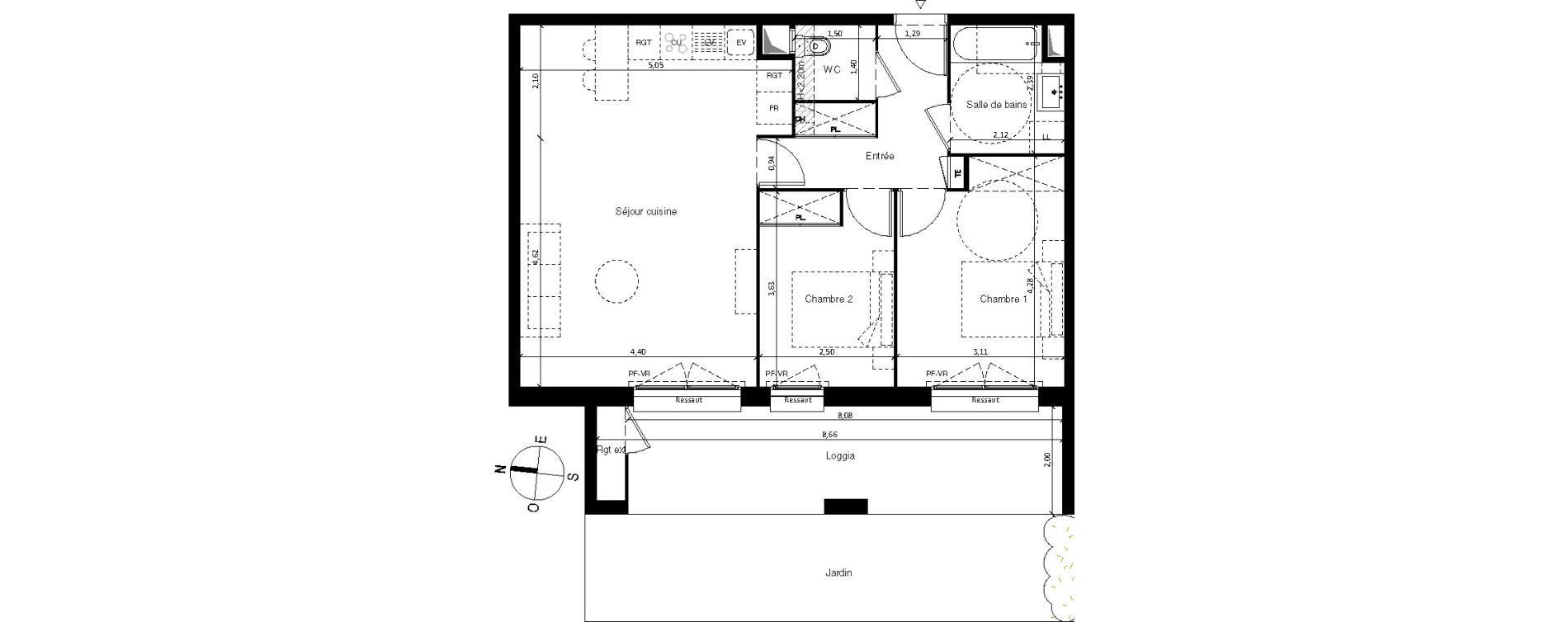 Appartement T3 de 65,84 m2 &agrave; Villenave-D'Ornon Centre