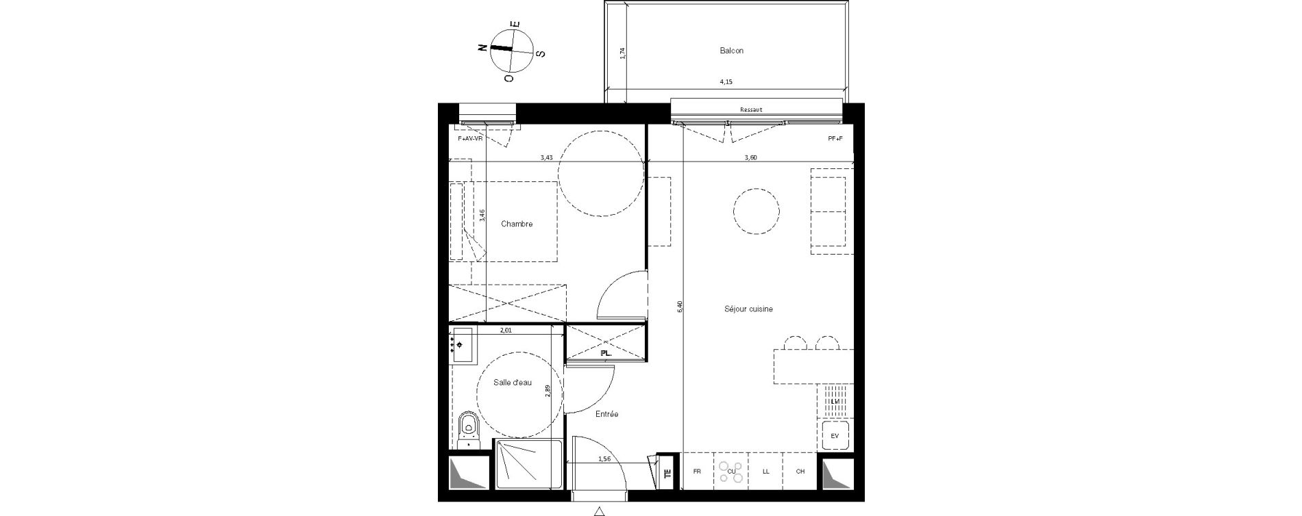 Appartement T2 de 43,53 m2 &agrave; Villenave-D'Ornon Centre