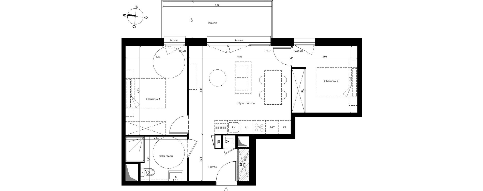 Appartement T3 de 53,38 m2 &agrave; Villenave-D'Ornon Centre