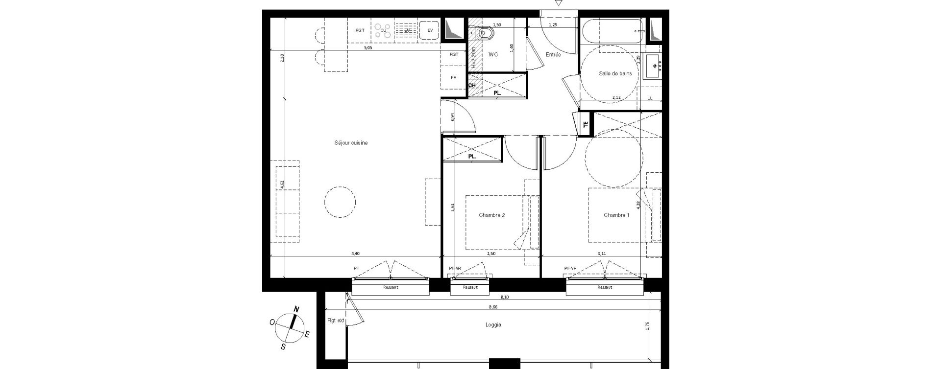 Appartement T3 de 65,81 m2 &agrave; Villenave-D'Ornon Centre