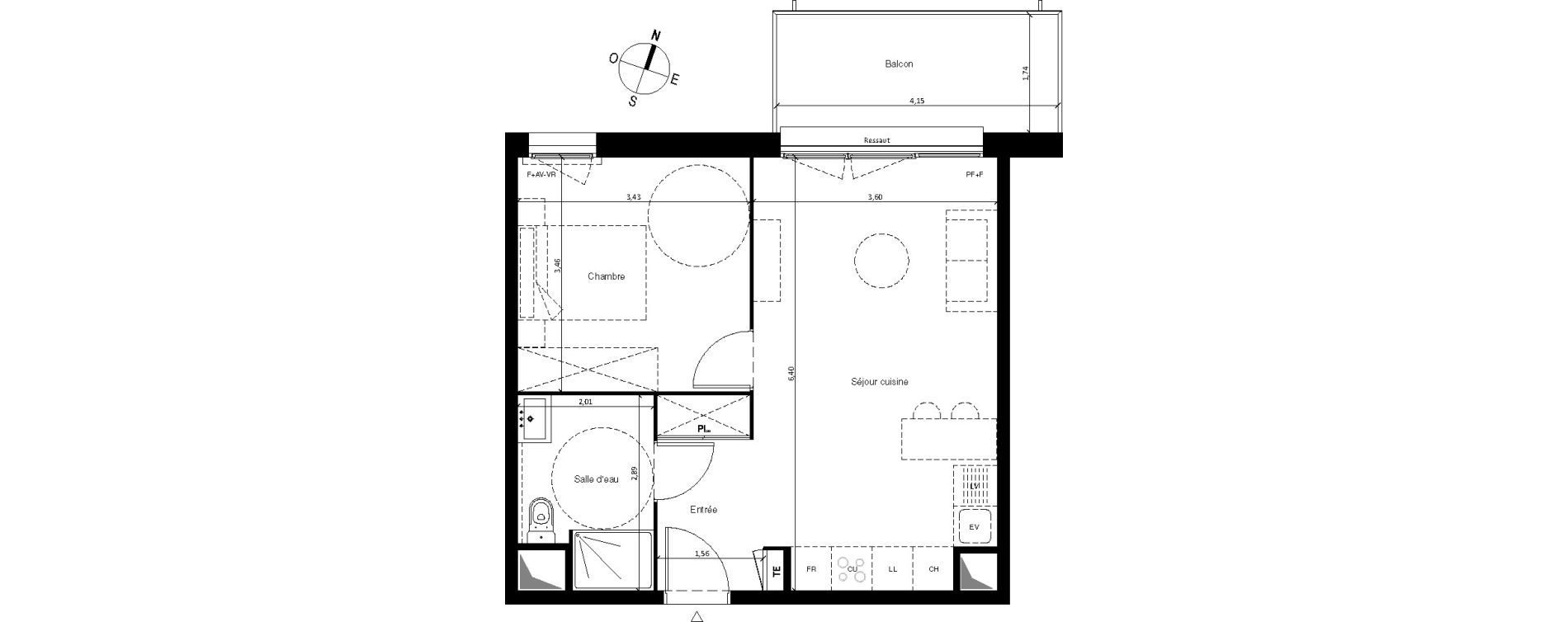 Appartement T2 de 43,54 m2 &agrave; Villenave-D'Ornon Centre