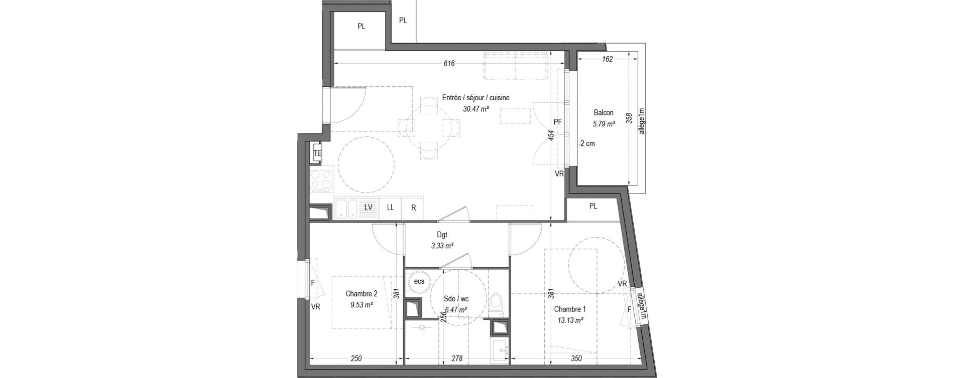 Appartement T3 de 62,93 m2 &agrave; Villenave-D'Ornon Cl&eacute;menceau - pontac - sallegourde - pont langon