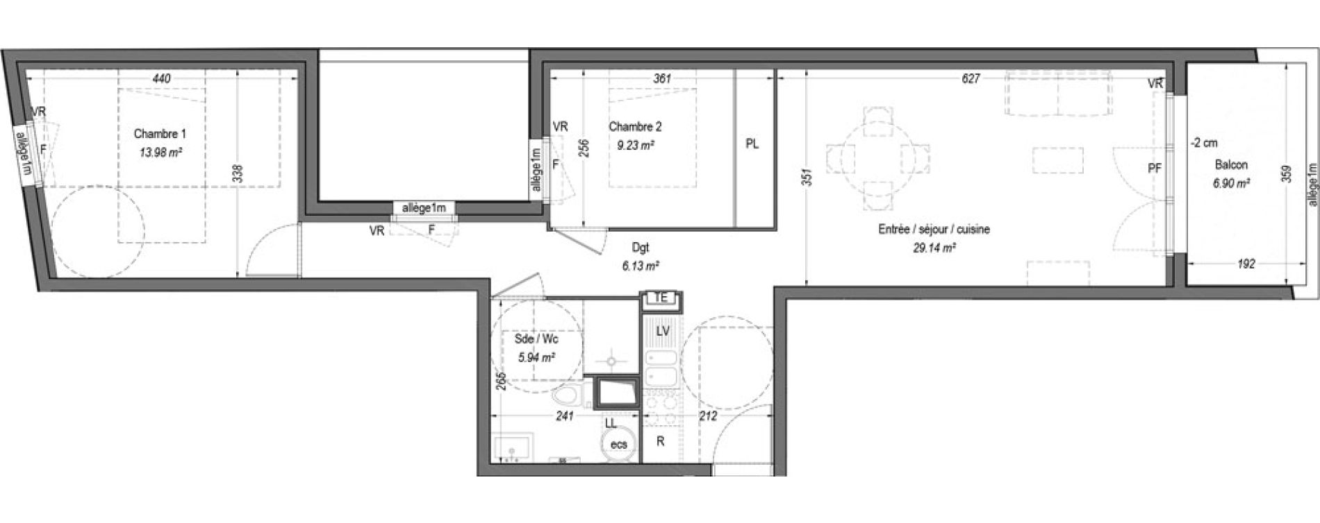 Appartement T3 de 64,42 m2 &agrave; Villenave-D'Ornon Cl&eacute;menceau - pontac - sallegourde - pont langon