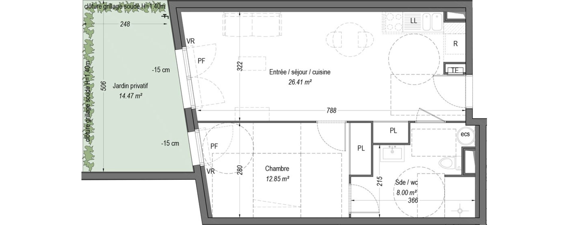 Appartement T2 de 47,26 m2 &agrave; Villenave-D'Ornon Cl&eacute;menceau - pontac - sallegourde - pont langon