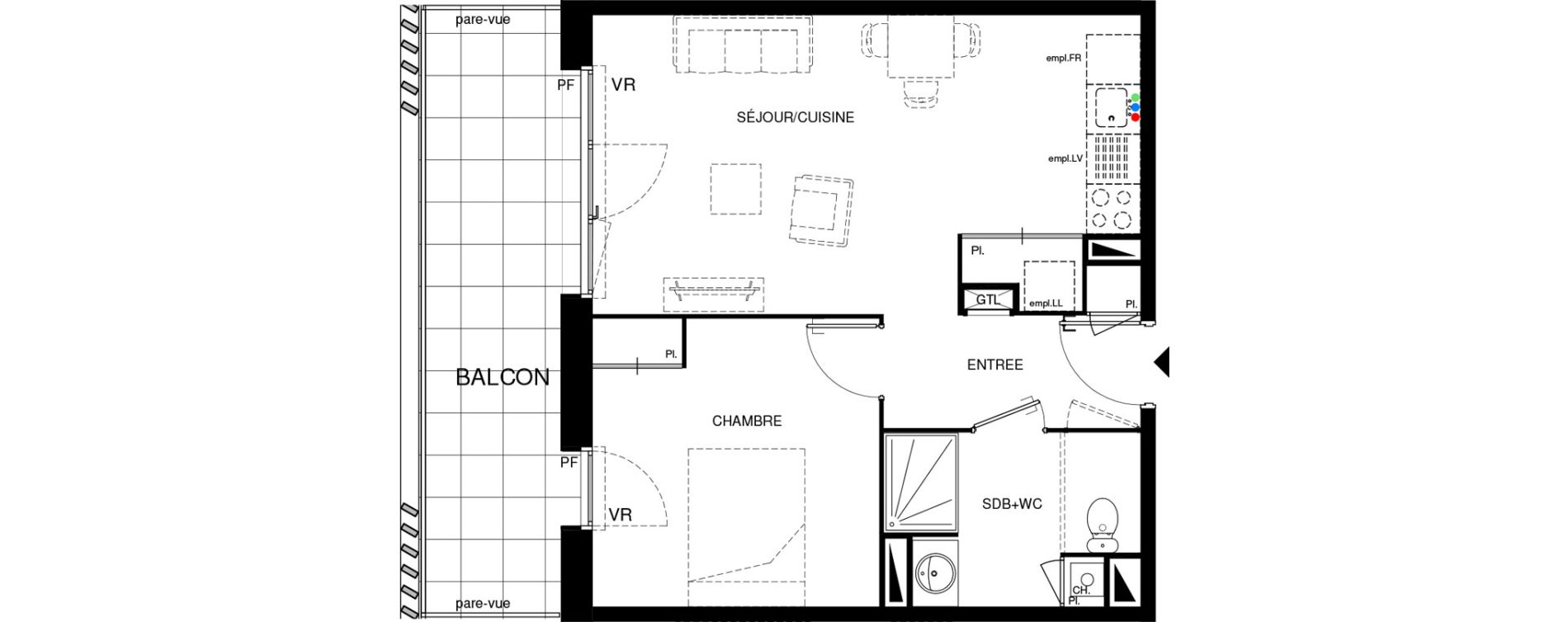 Appartement T2 de 45,07 m2 &agrave; Villenave-D'Ornon Chambery