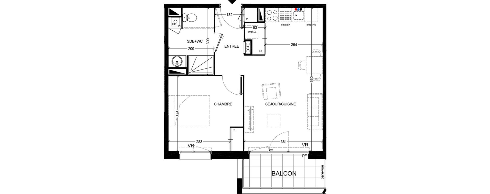 Appartement T2 de 44,78 m2 &agrave; Villenave-D'Ornon Chambery