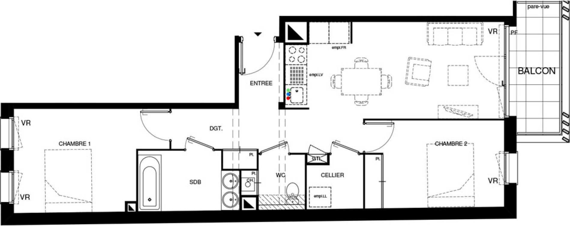 Appartement T3 de 62,89 m2 &agrave; Villenave-D'Ornon Chambery
