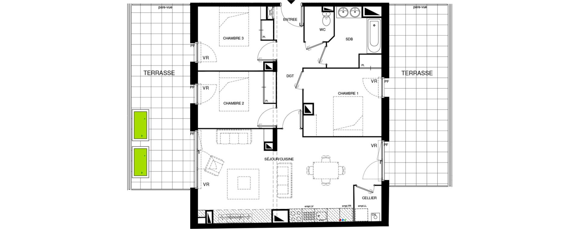 Appartement T4 de 86,53 m2 &agrave; Villenave-D'Ornon Chambery