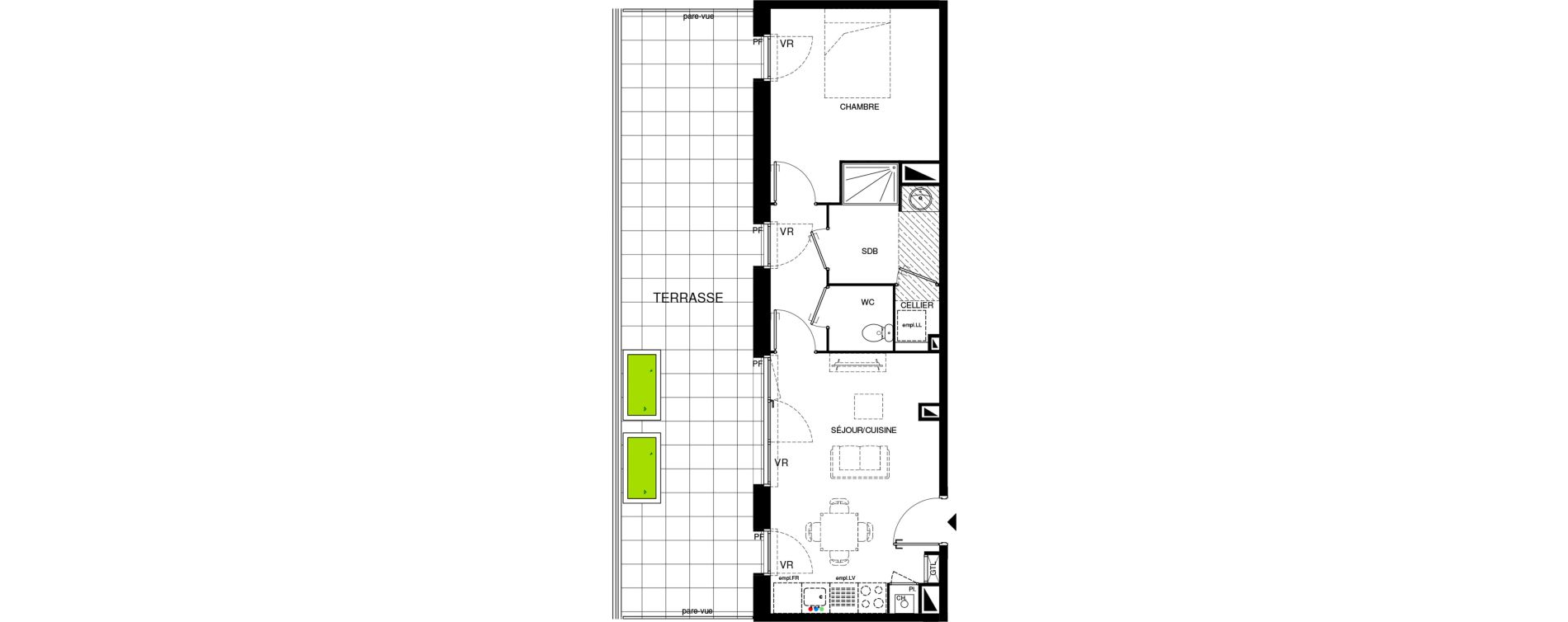 Appartement T2 de 44,66 m2 &agrave; Villenave-D'Ornon Chambery