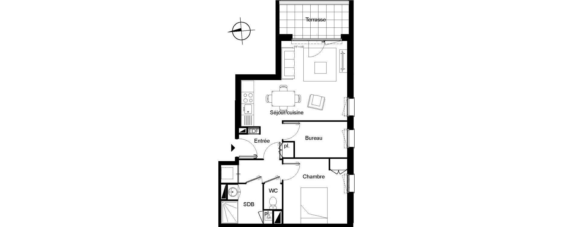 Appartement T2 bis de 50,41 m2 à Villenave-D'Ornon Le bocage