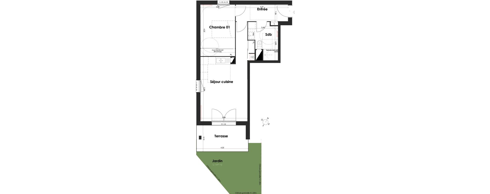 Appartement T2 de 47,37 m2 &agrave; Villenave-D'Ornon Peyrehaut - carbonnieux - trigan