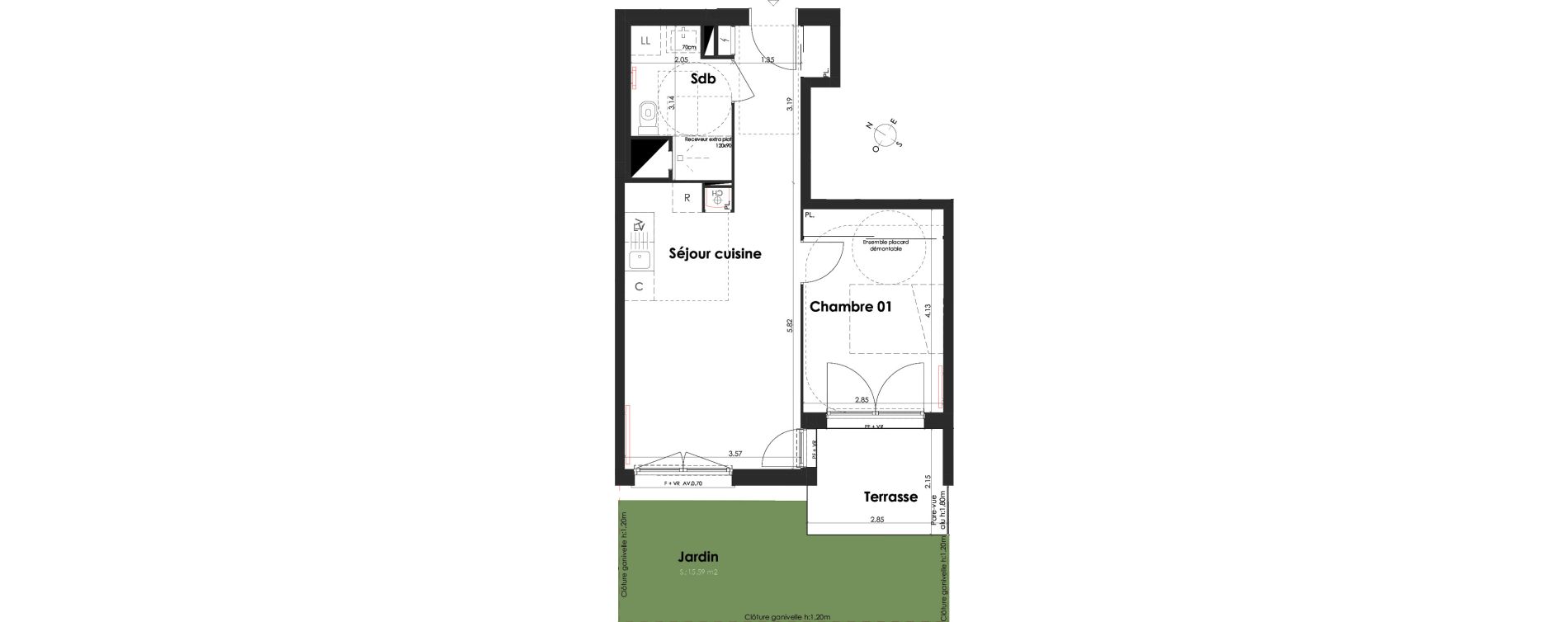 Appartement T2 de 42,79 m2 &agrave; Villenave-D'Ornon Peyrehaut - carbonnieux - trigan