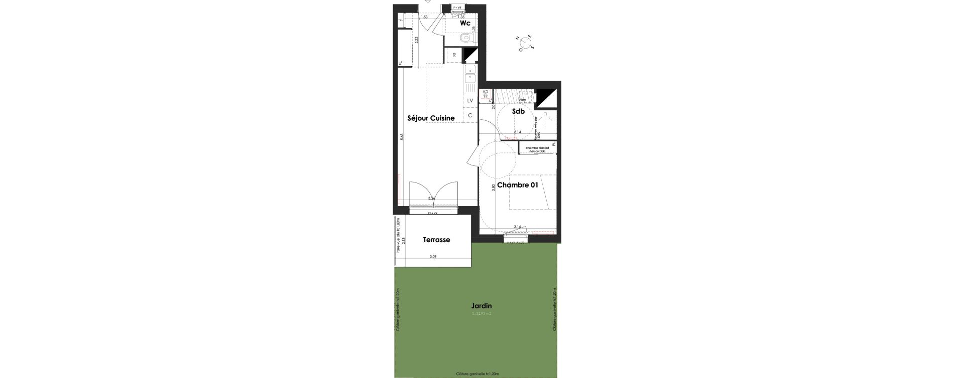 Appartement T2 de 42,46 m2 &agrave; Villenave-D'Ornon Peyrehaut - carbonnieux - trigan