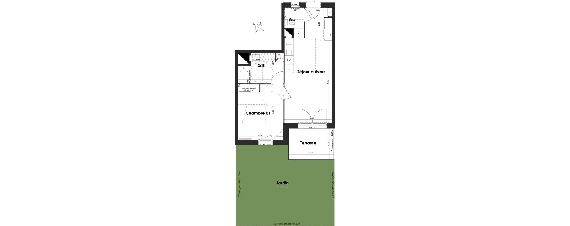 Appartement T2 de 42,32 m2 &agrave; Villenave-D'Ornon Peyrehaut - carbonnieux - trigan