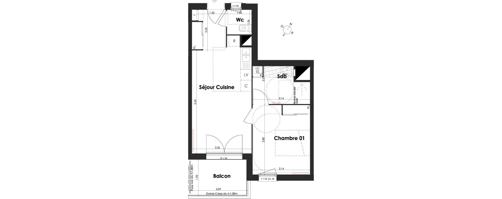 Appartement T2 de 42,03 m2 &agrave; Villenave-D'Ornon Peyrehaut - carbonnieux - trigan