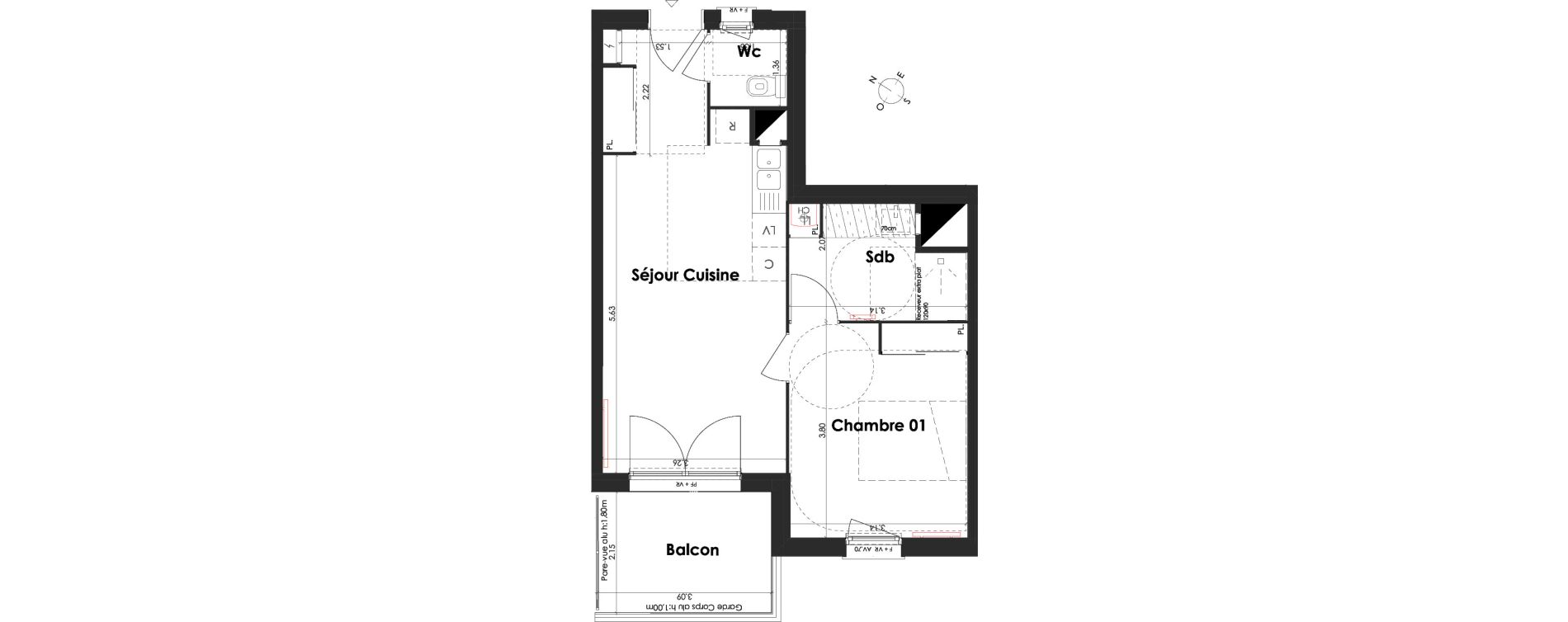 Appartement T2 de 42,40 m2 &agrave; Villenave-D'Ornon Peyrehaut - carbonnieux - trigan