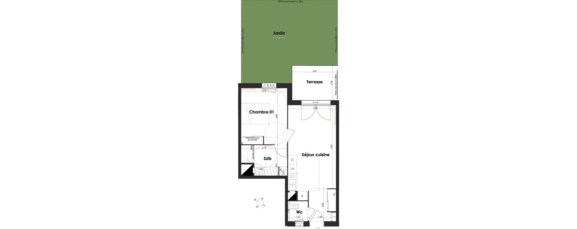 Appartement T2 de 42,27 m2 &agrave; Villenave-D'Ornon Peyrehaut - carbonnieux - trigan