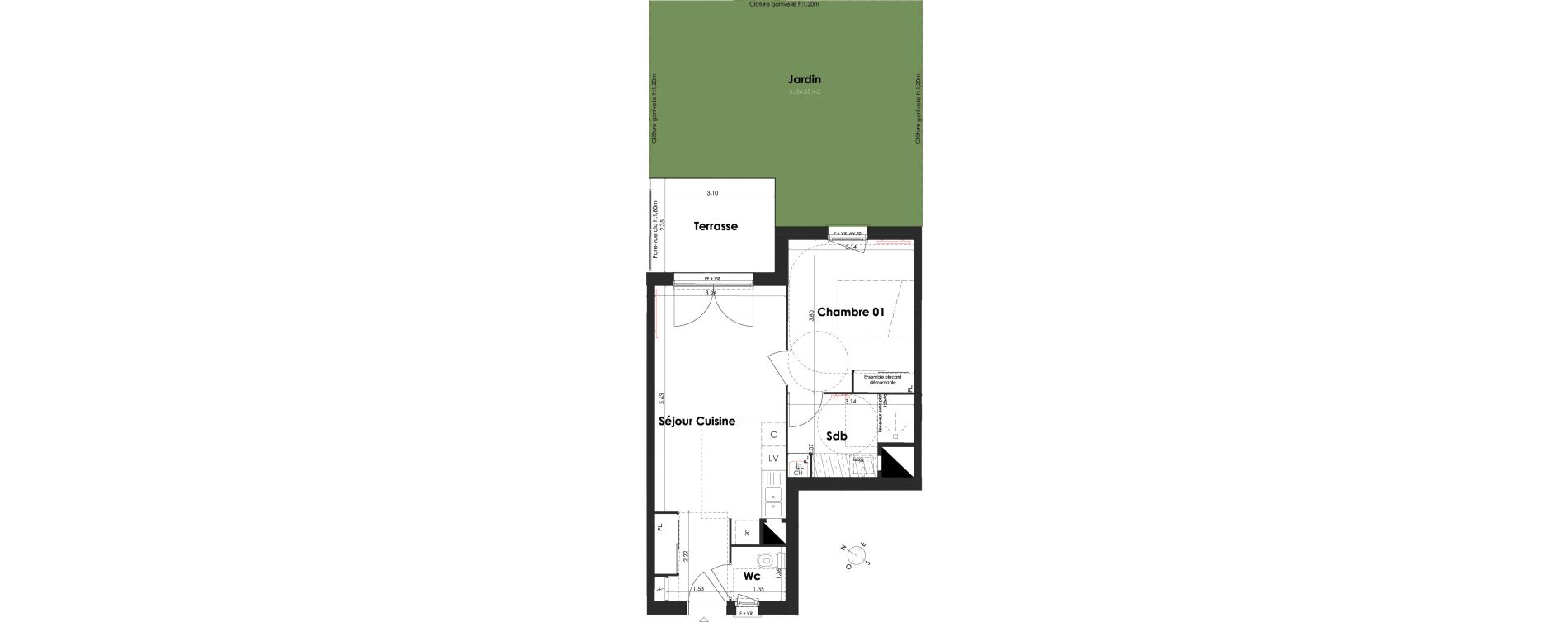 Appartement T2 de 42,31 m2 &agrave; Villenave-D'Ornon Peyrehaut - carbonnieux - trigan
