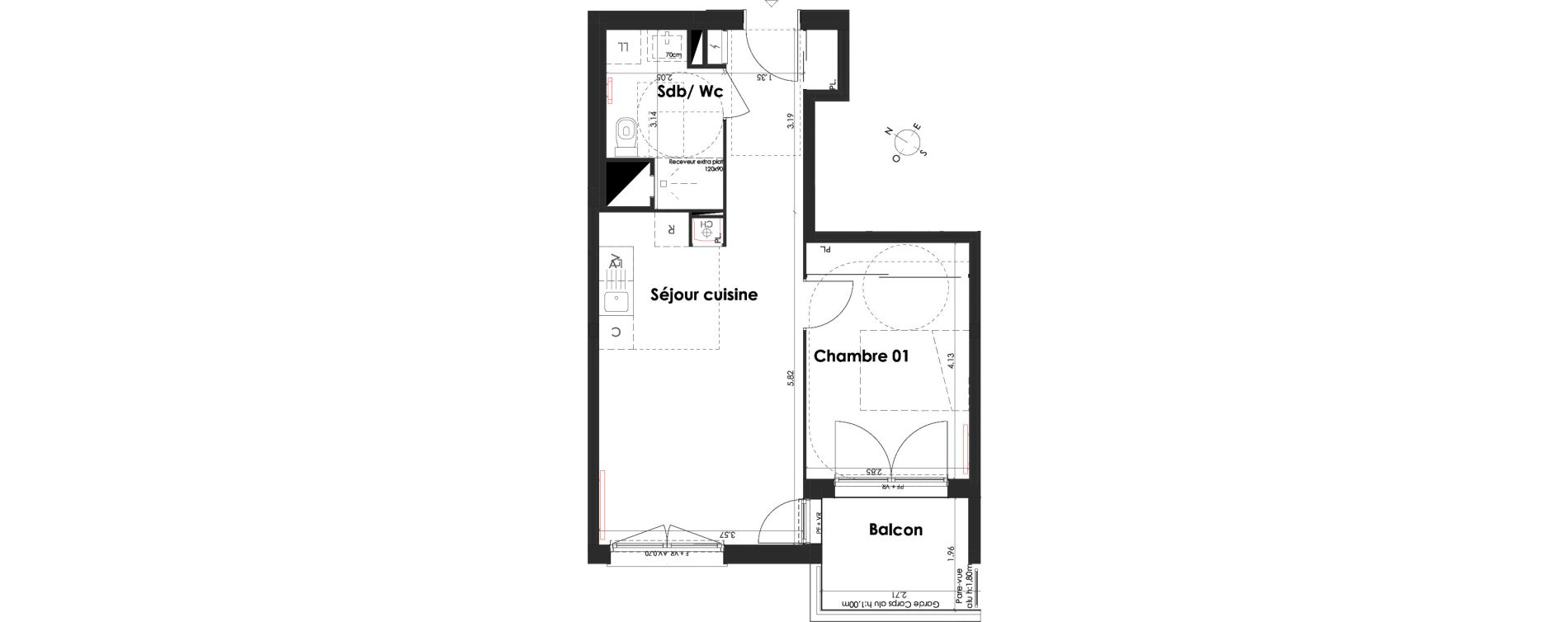 Appartement T2 de 42,79 m2 &agrave; Villenave-D'Ornon Peyrehaut - carbonnieux - trigan