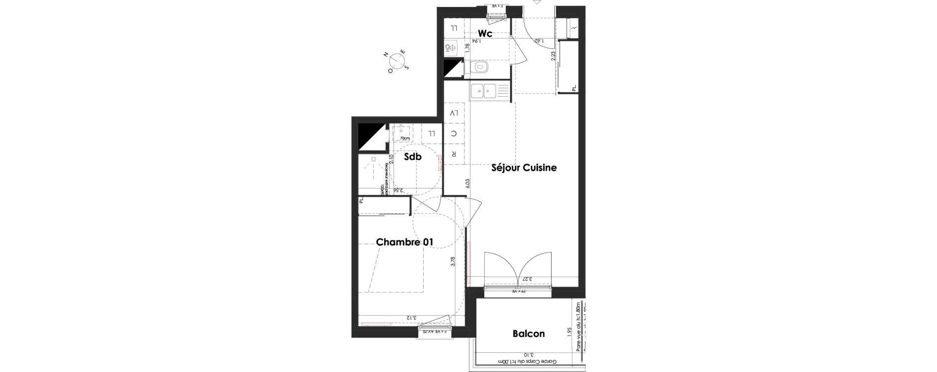 Appartement T2 de 44,43 m2 &agrave; Villenave-D'Ornon Peyrehaut - carbonnieux - trigan